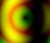 a softly blurred yellow round form with subtle red and green edges